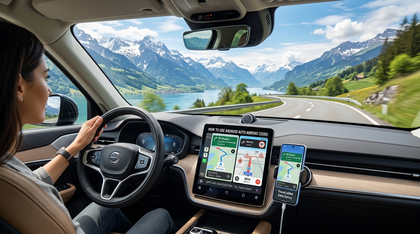How to Use Android Auto Abroad Without Burning Your Travel eSIM Data: Google Maps & Waze Guide (2026)