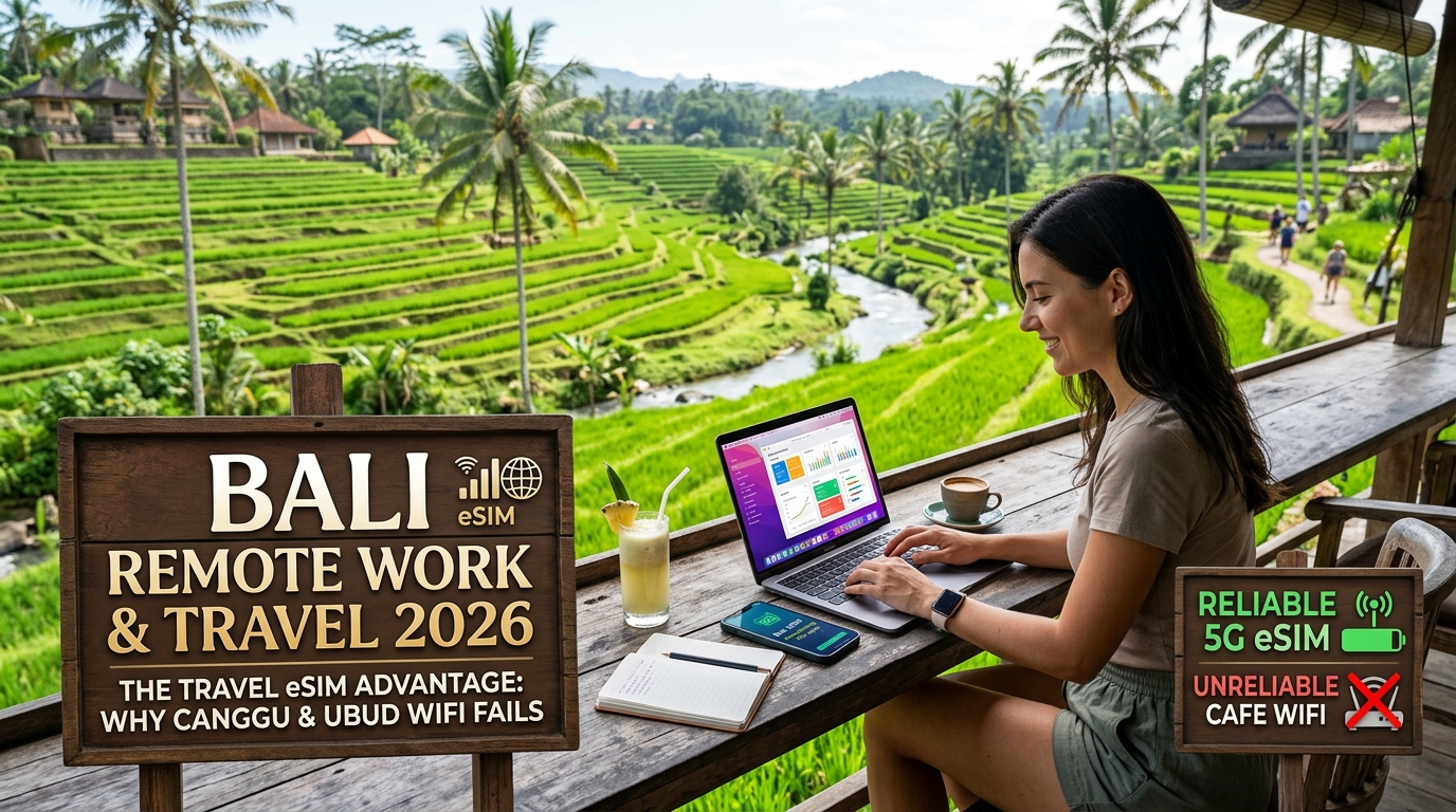 Bali Remote Work & Travel 2026: Why Relying on Ubud and Canggu Cafe Wi-Fi Fails vs. Travel eSIM