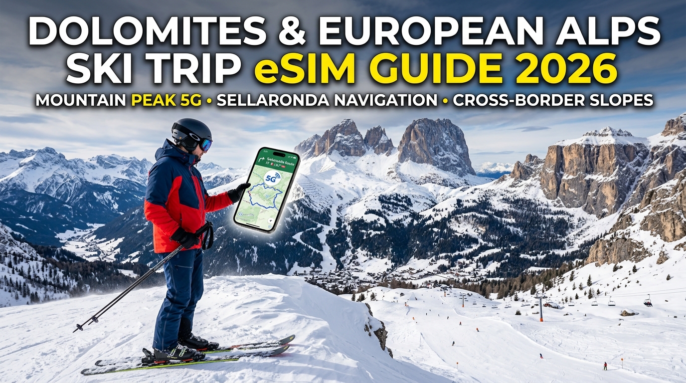 Dolomites & European Alps Ski Trip eSIM Guide 2026: Mountain Peak 5G, Sellaronda Navigation, and Cross-Border Slopes