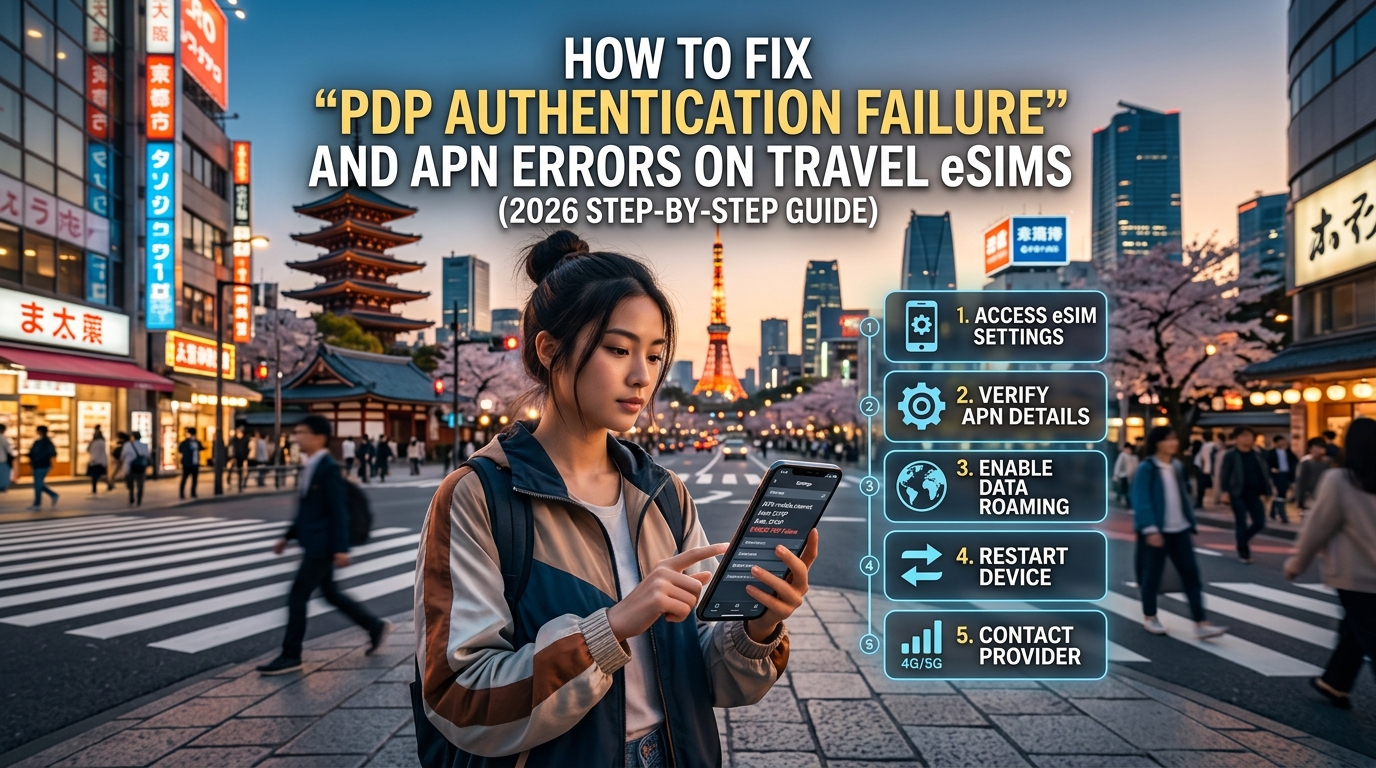 How to Fix 'PDP Authentication Failure' and APN Errors on Travel eSIMs (2026 Step-by-Step Guide)