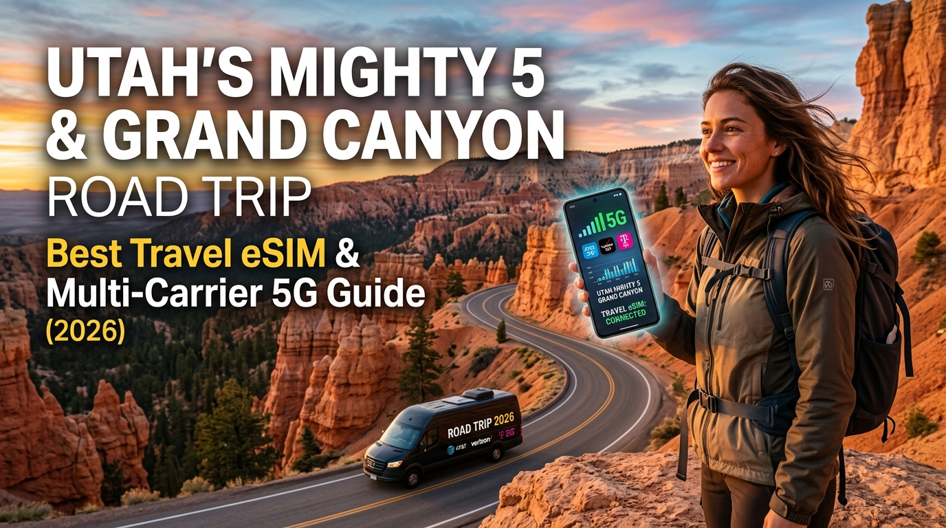 Utah's Mighty 5 & Grand Canyon Road Trip: Best Travel eSIM & Multi-Carrier 5G Guide (2026)
