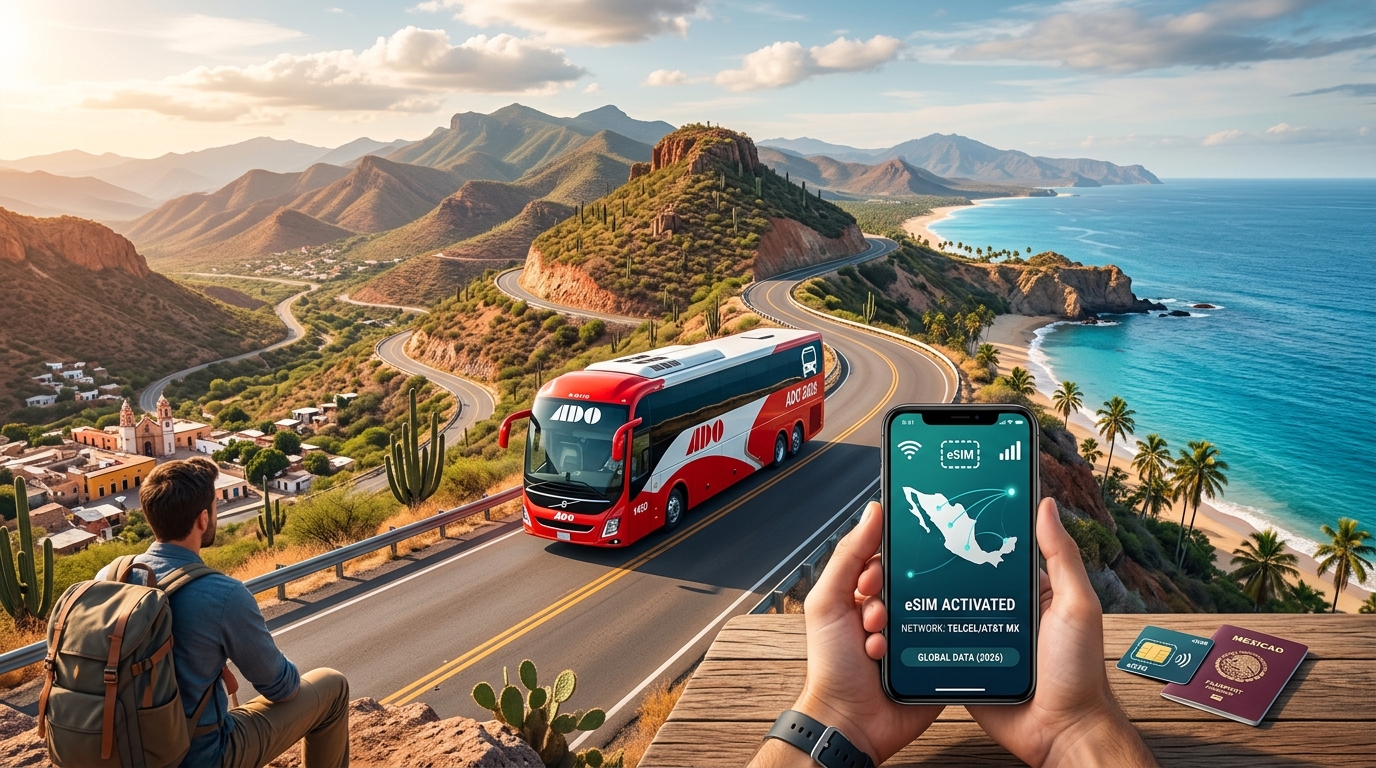 Mexico Long-Distance Bus & Road Trip eSIM Guide 2026: ADO Routes, Highlands & Coast