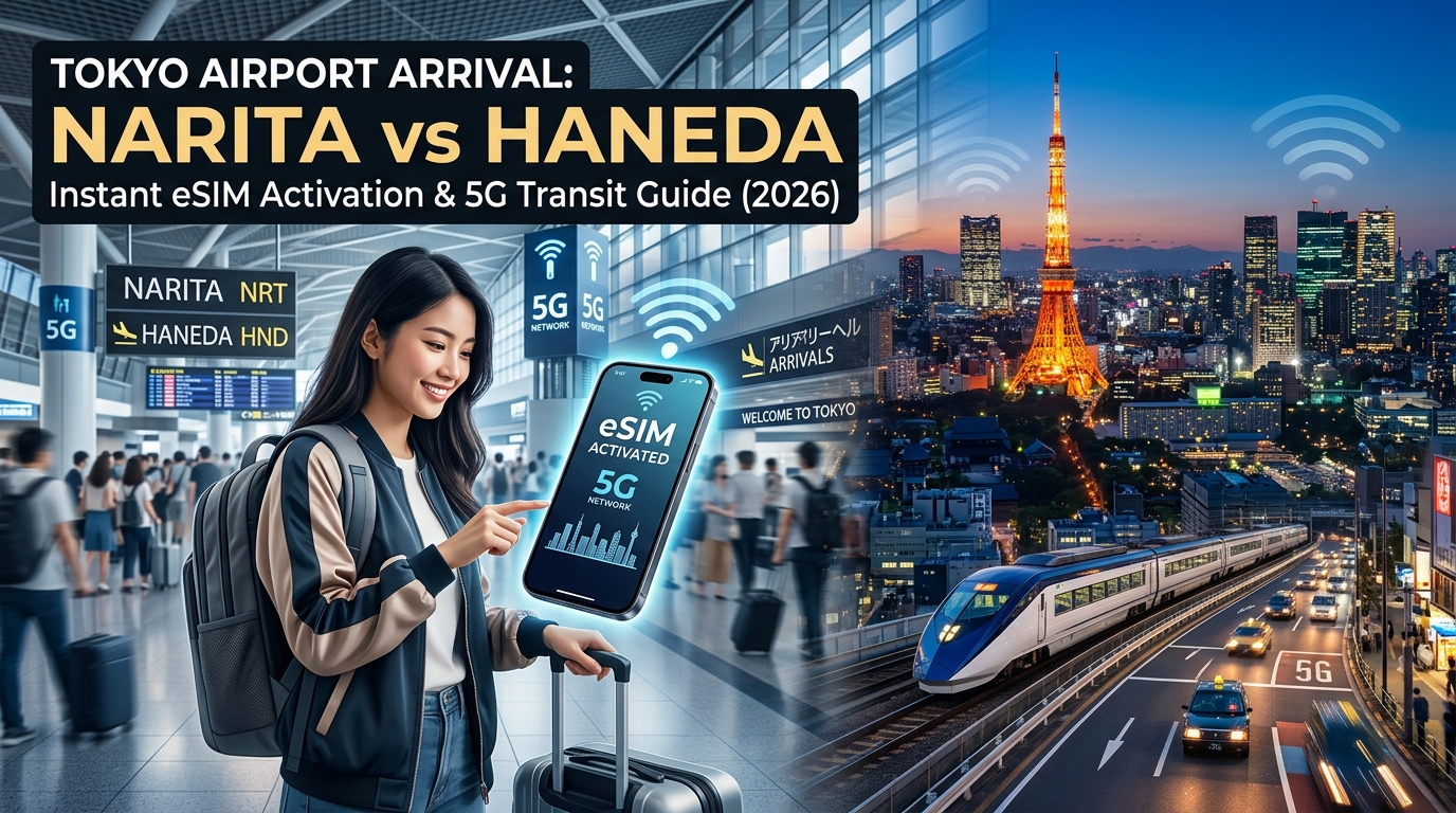 Tokyo Airport Arrival: Narita vs Haneda Instant eSIM Activation & 5G Transit Guide (2026)