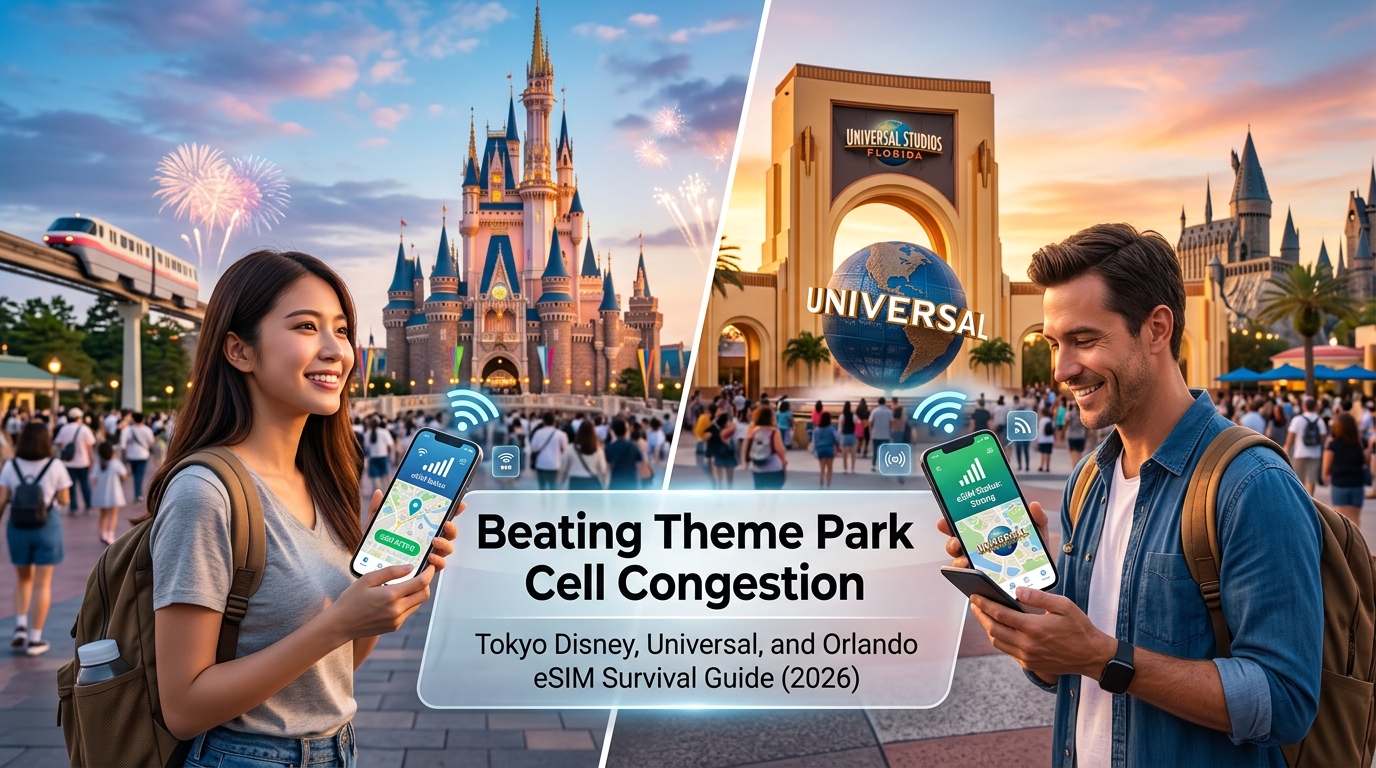 Beating Theme Park Cell Congestion: Tokyo Disney, Universal, and Orlando eSIM Survival Guide (2026)