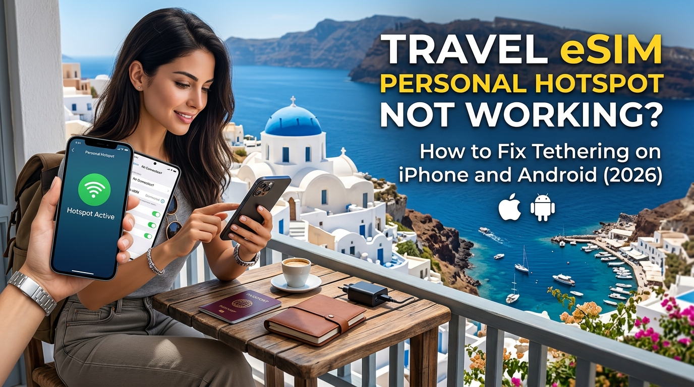 Travel eSIM Personal Hotspot Not Working? How to Fix Tethering on iPhone and Android (2026)