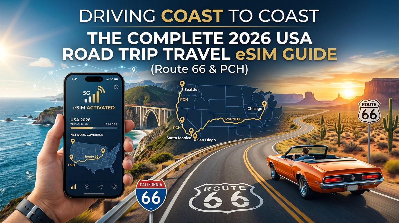 Driving Coast to Coast: The Complete 2026 USA Road Trip Travel eSIM Guide (Route 66 & PCH)
