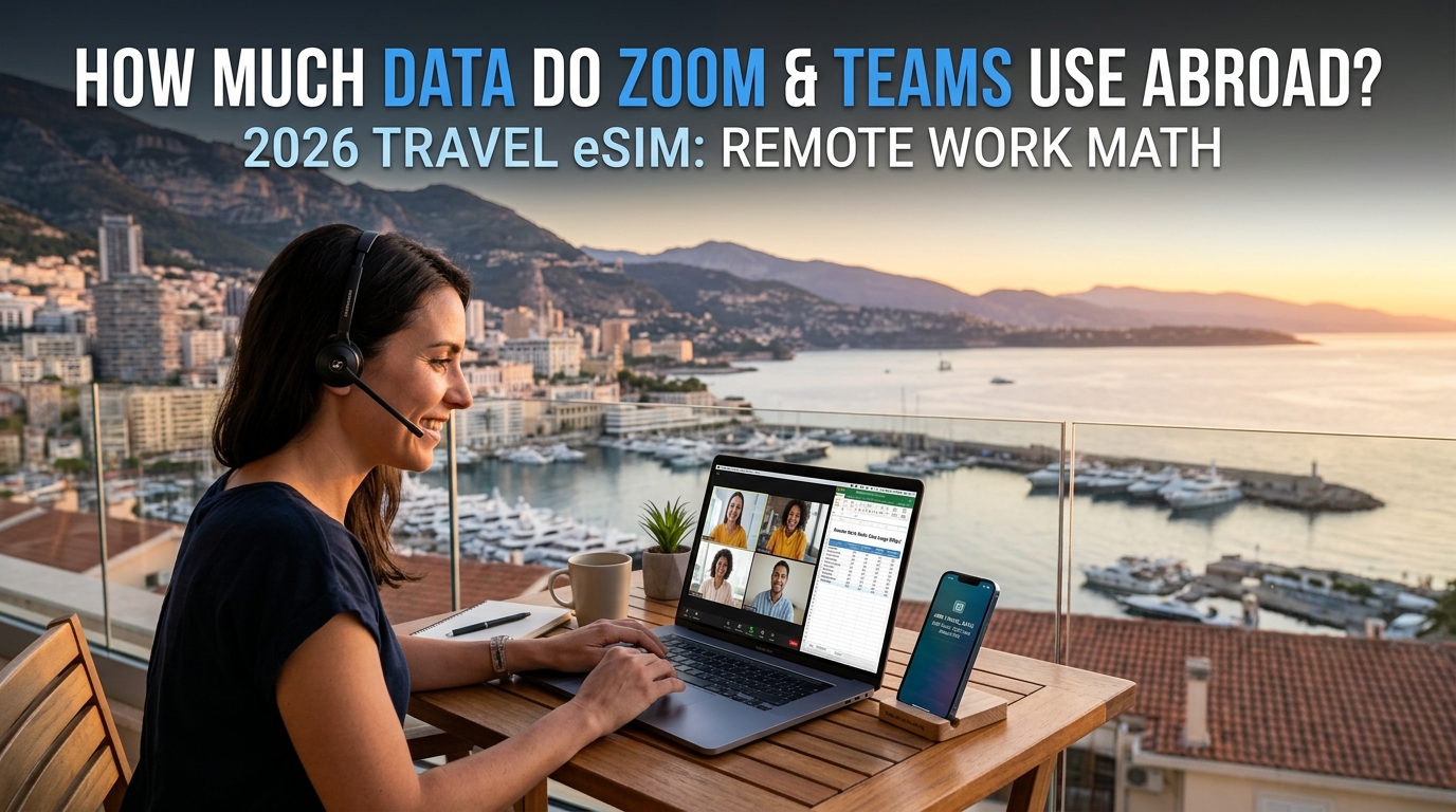 How Much Data Do Zoom & Microsoft Teams Use Abroad? 2026 Travel eSIM Remote Work Math